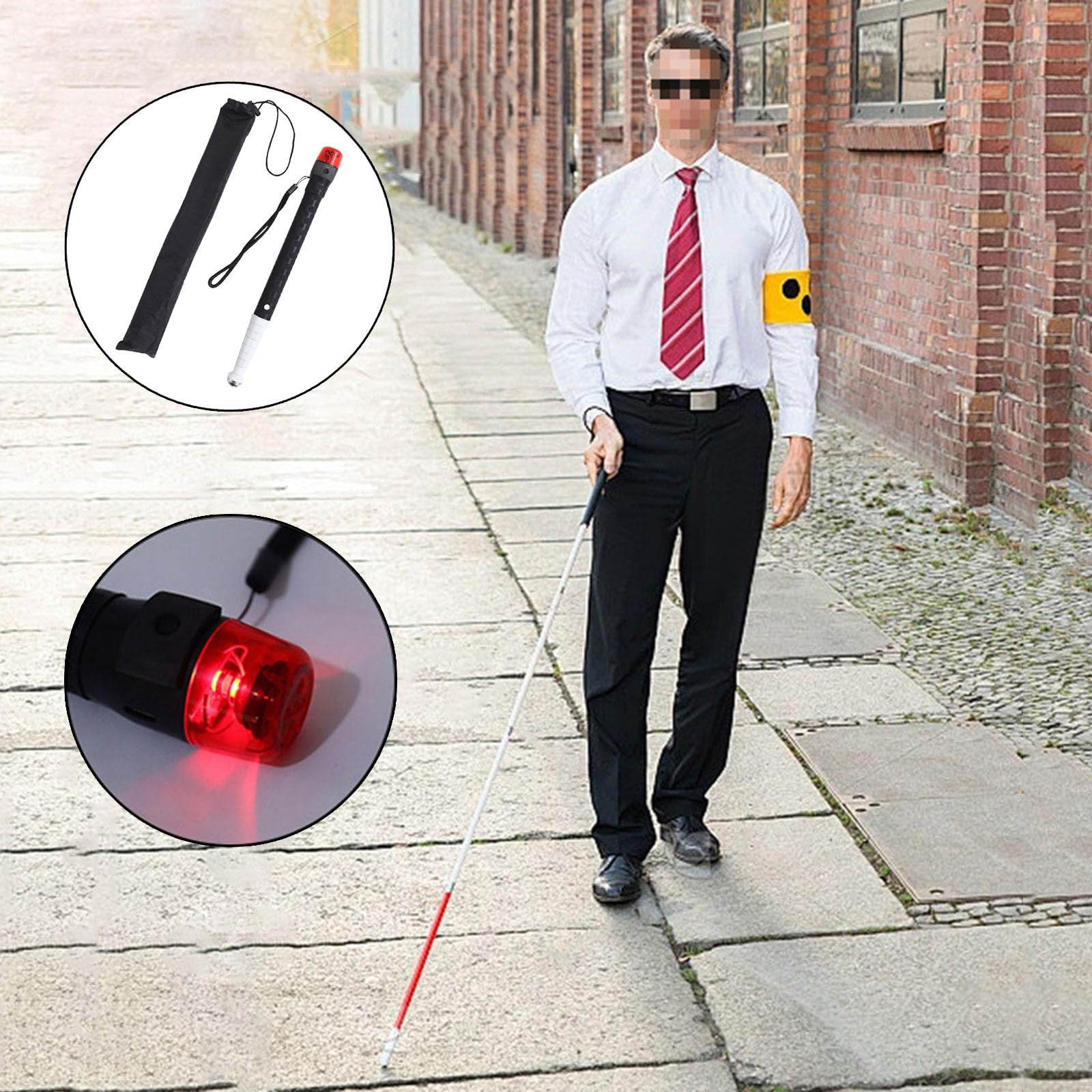 Bastón telescópico para ciegos - bastón plegable de aleación de titanio para personas con discapacidad visual, advertencia de luz roja con sonido(A,118cm/46.5in)