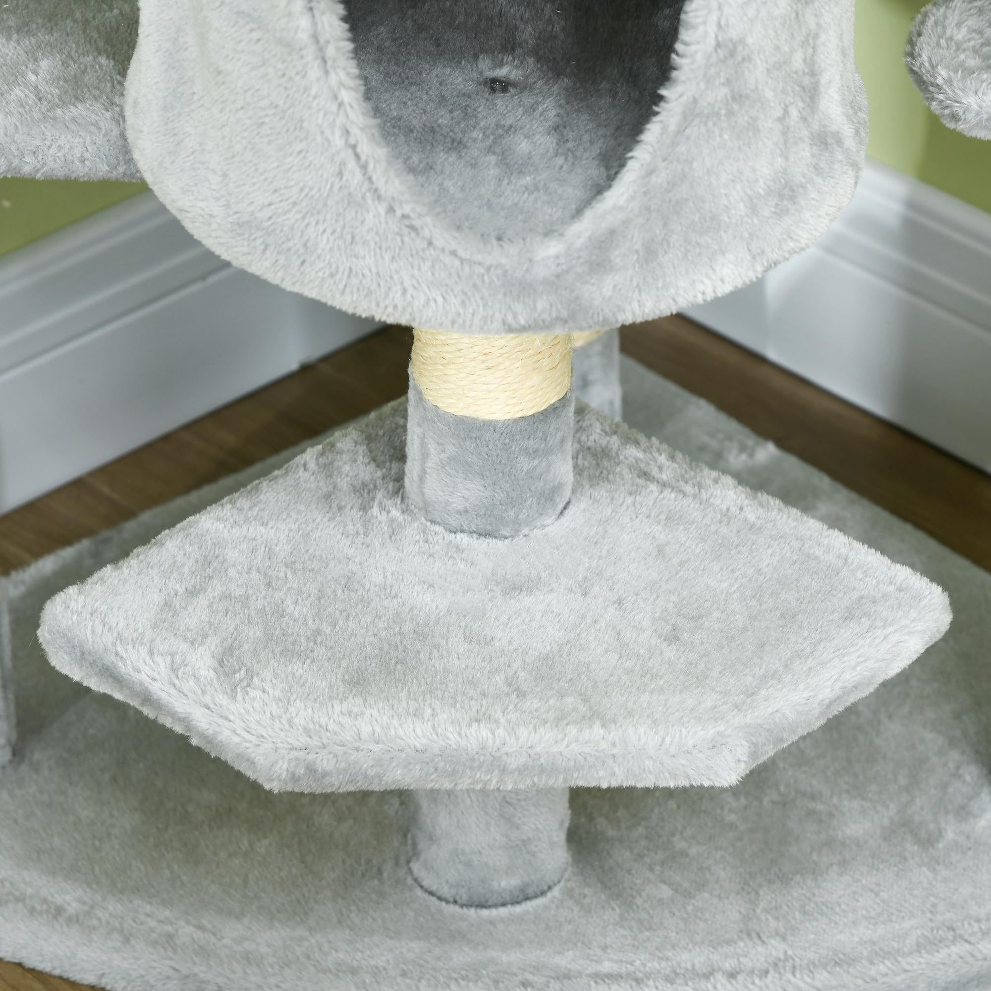 PawHut Árbol Rascador para Gatos Altura 200 cm Torre 60x60x200 cm Gris | Torre para Gatos, 2 Cuevas, 2 Hamacas, Cama, Múltiples Plataformas, Postes de Sisal, Bolas de Juguete