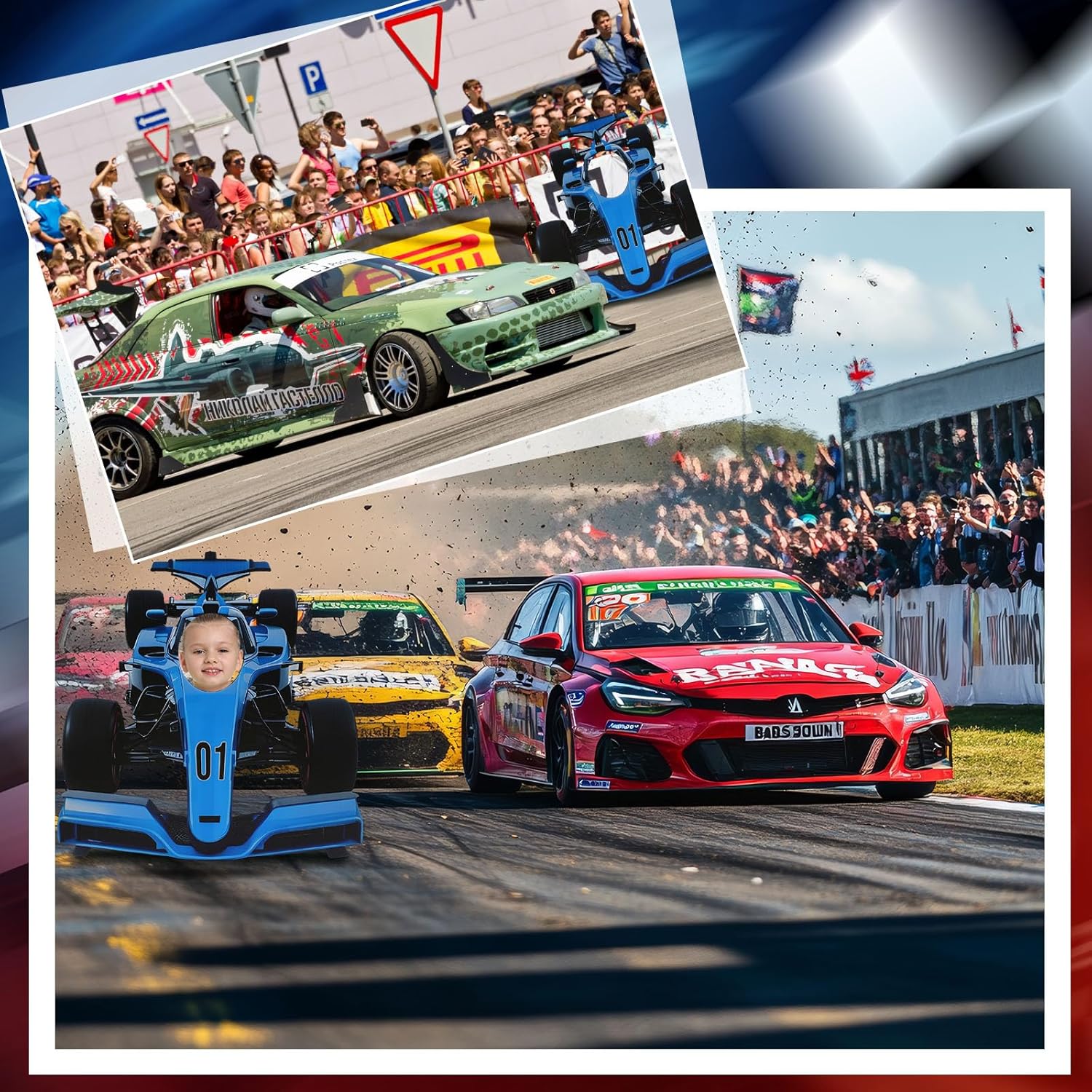 Bucherry 4 Feet Blue Race Car Cardboard Cutout Stand up Life Size Racing Car Theme Party Decoration Backdrop Photo Booth Props Stand up for Racing Theme Birthday Supplies Cars Fans Party Decor