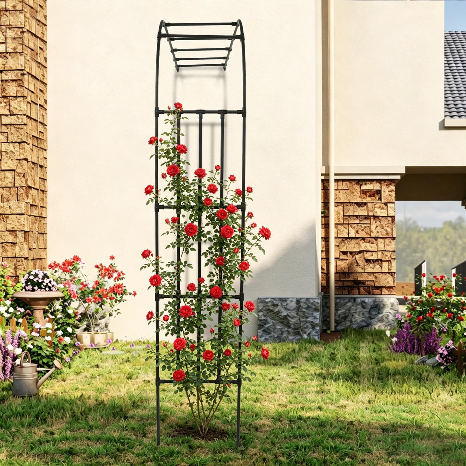 Traliccio semiarco per rose, arco da giardino in acciaio, montaggio a parete, supporto per piante, per rose rampicanti e supporto per piante, 240 x 50 x 260 cm