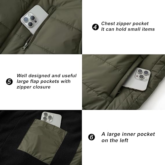 VtuAOL Men's Puffer Vest Outdoor Padded Vest Softshell Outerwear Vest for Travel Hiking