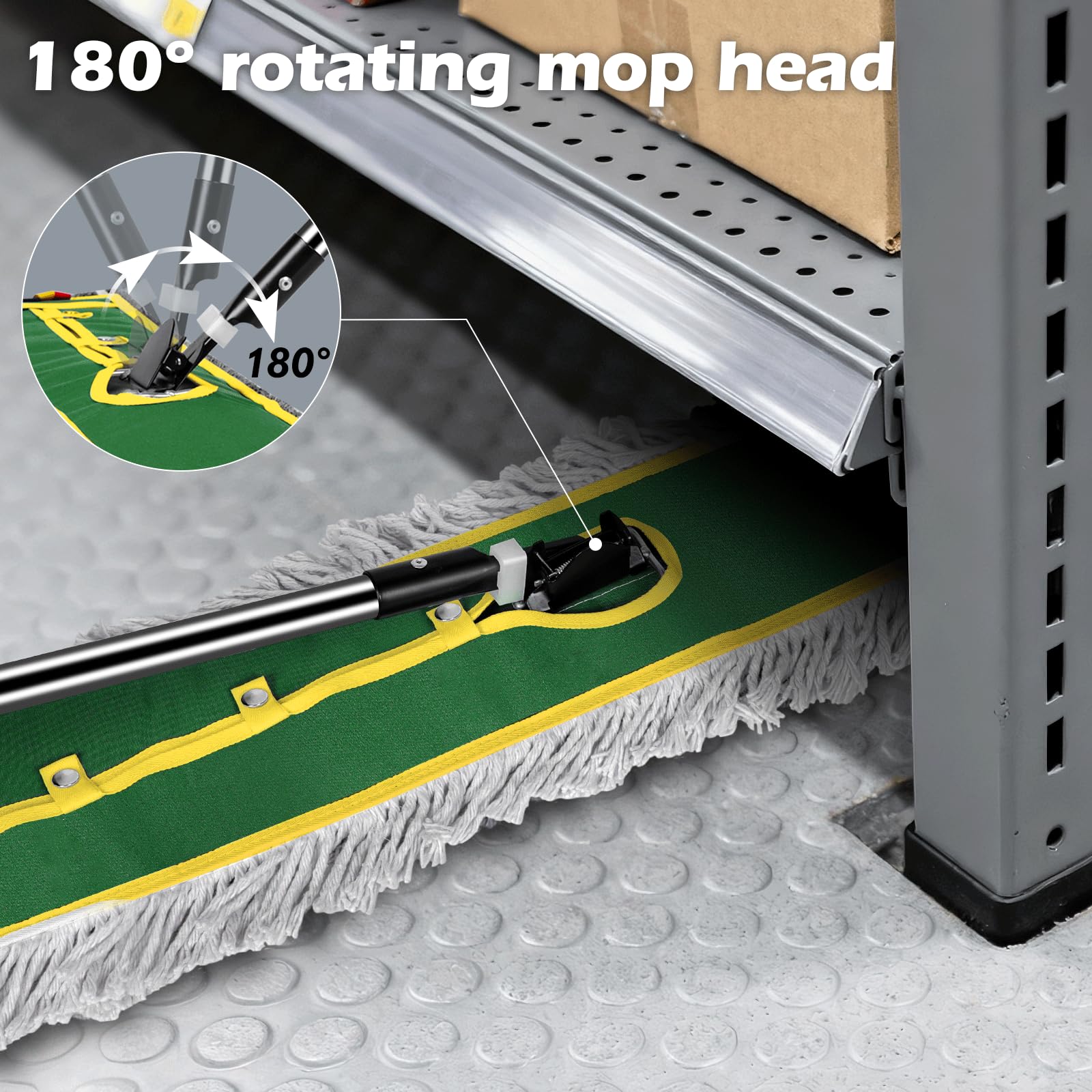 MASTERTOP Mocio piatto industriale, ampio mocio commerciale in microfibra per grandi aree, resistente per la pulizia dei pavimenti con 2 panni riutilizzabili, grande mocio antipolvere per magazzini