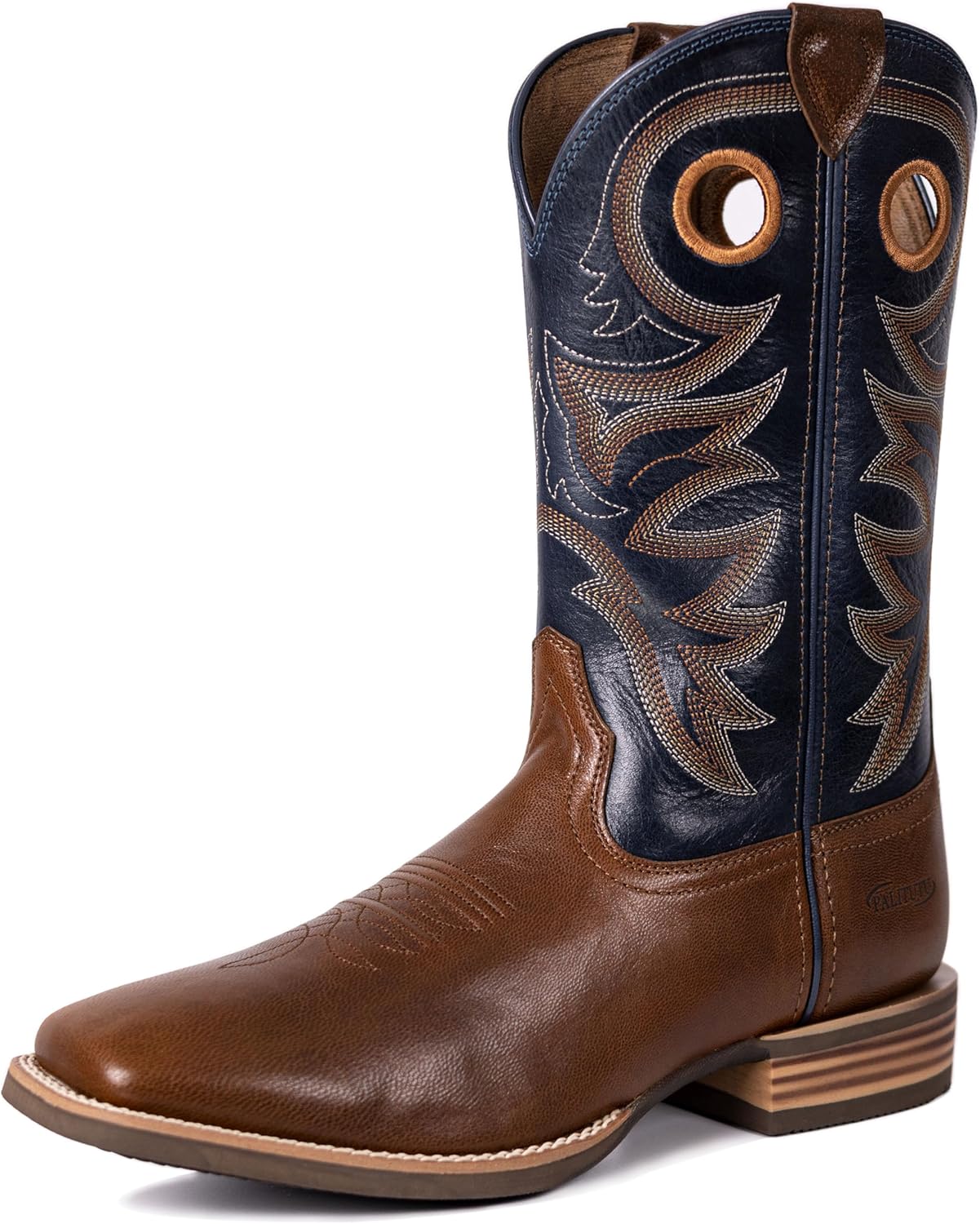 Palitutu Men’s Western Cowboy Boots, Fashionable Embroidered Full Grain Leather, Square Toe Pull-On, 4-Layer Composite Sole, Slip-Resistant Work & Riding Boots (PLT103604)