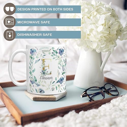 Miniatura 3 de The Foxy Mug Personalized Pansy Monogram Name Coffee Mug | Beautiful Floral Initial Custom Ceramic Cup Microwave Dishwasher Safe