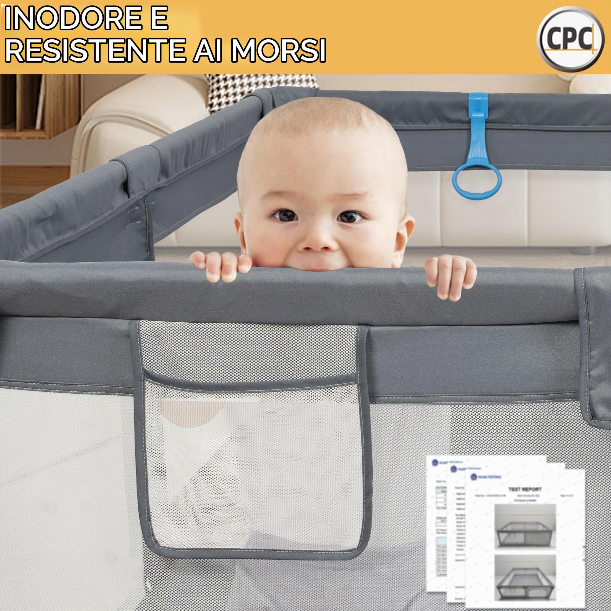 OUUTMEE Baby box 150×180 cm, parco familiare interno ed esterno, parco con base antiscivolo e porta con cerniera
