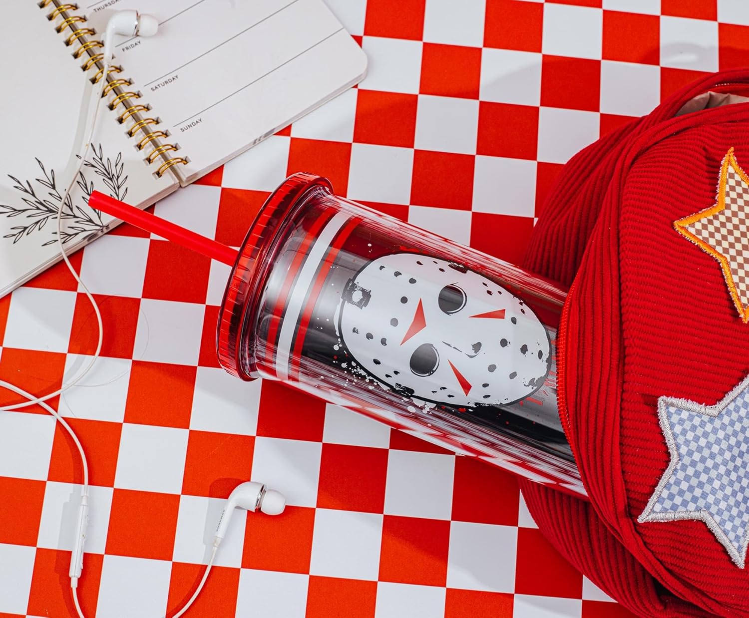 Silver Buffalo Friday The 13th Jason Mask Carnival Cup With Leak-Resistant Lid and Reusable Straw | Holds 20 Ounces - Image 9