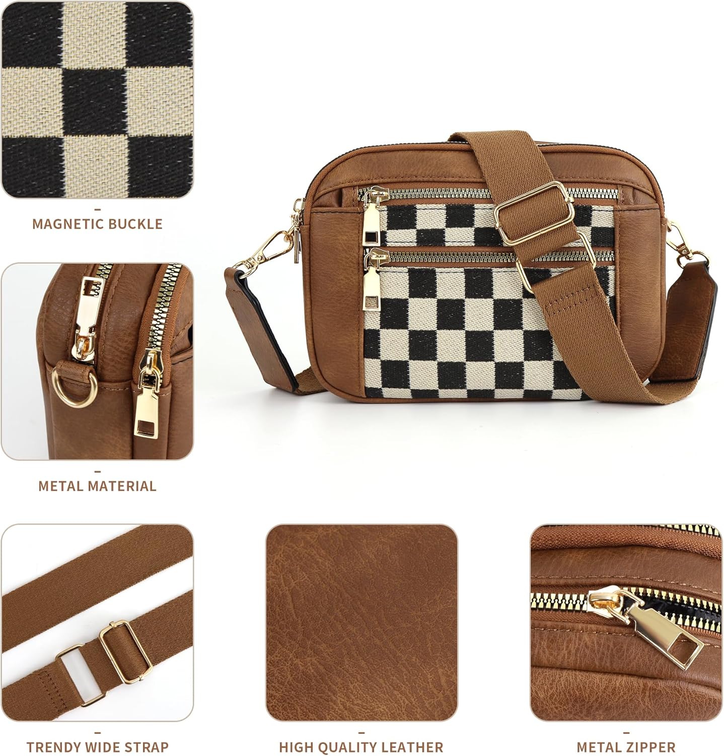ARGINAO quliting seam Crossbody Bag for Women Vegan Leather Shoulder Bag with Embroidered Strap