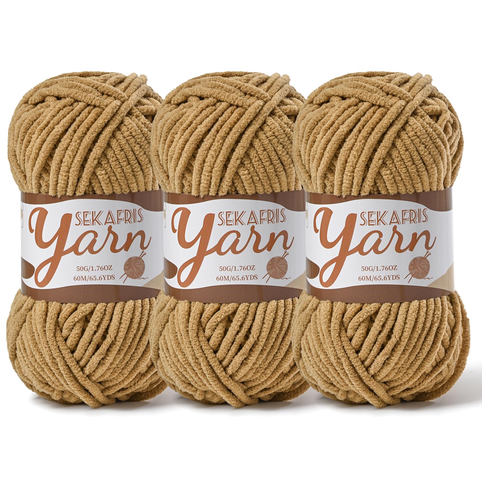 Chenille Yarn for Crocheting Crochet Light Coffee Yarn 3 Pack
