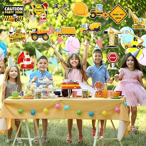 Miniatura 7 de 36 piezas de decoración de fiesta de remolinos colgantes de construcción, 15 juegos de remolinos de construcción para fiesta de cumpleaños,
