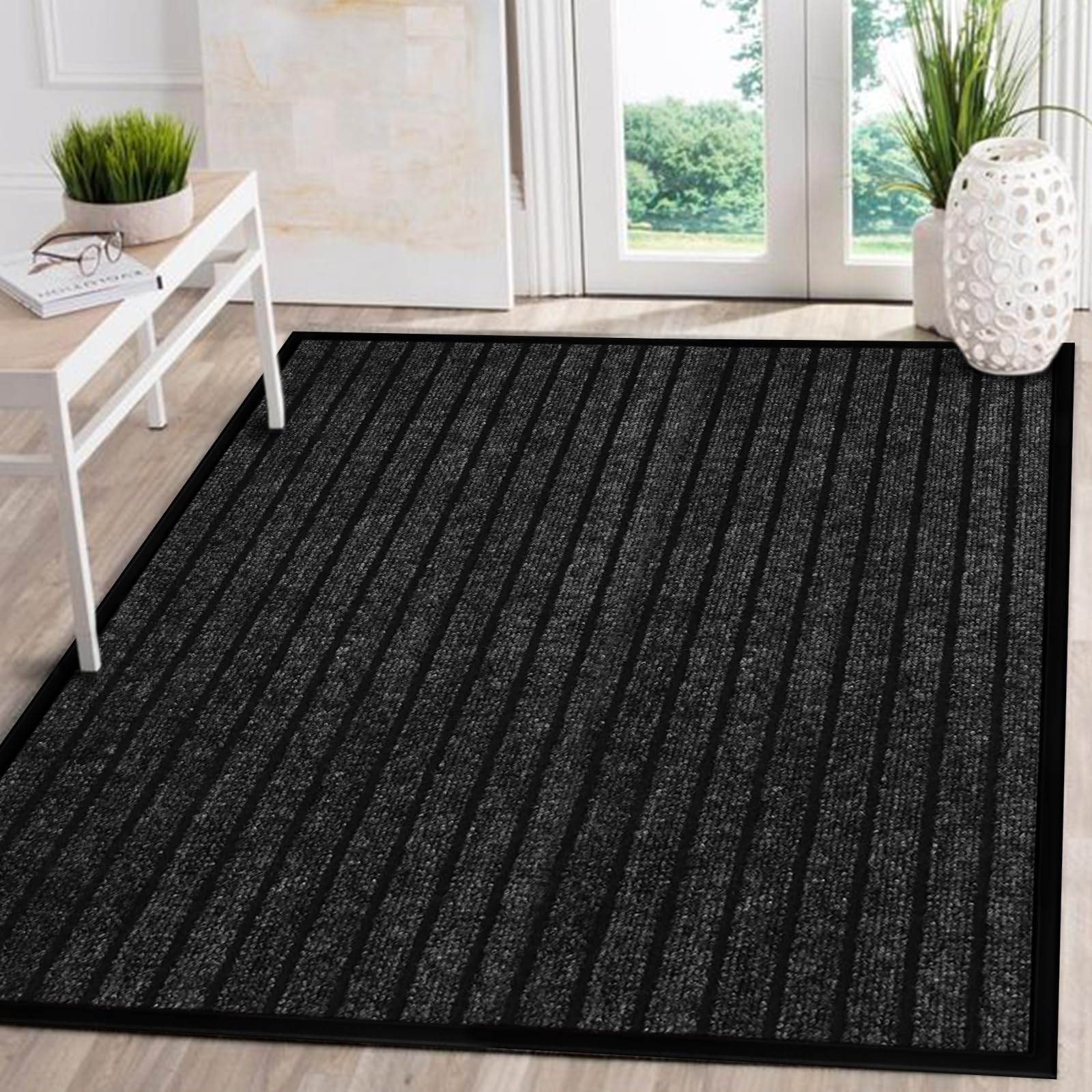 AMEHA Door Mat Indoor & Outdoor Heavy Duty Rubber Door Mats, Black 80 x 150 cm Dirt Trapper Non Slip Washable Barrier Floor Mat Entrance Rug Shoes Scraper Super Absorbent Front Door Mat Carpet — image 1