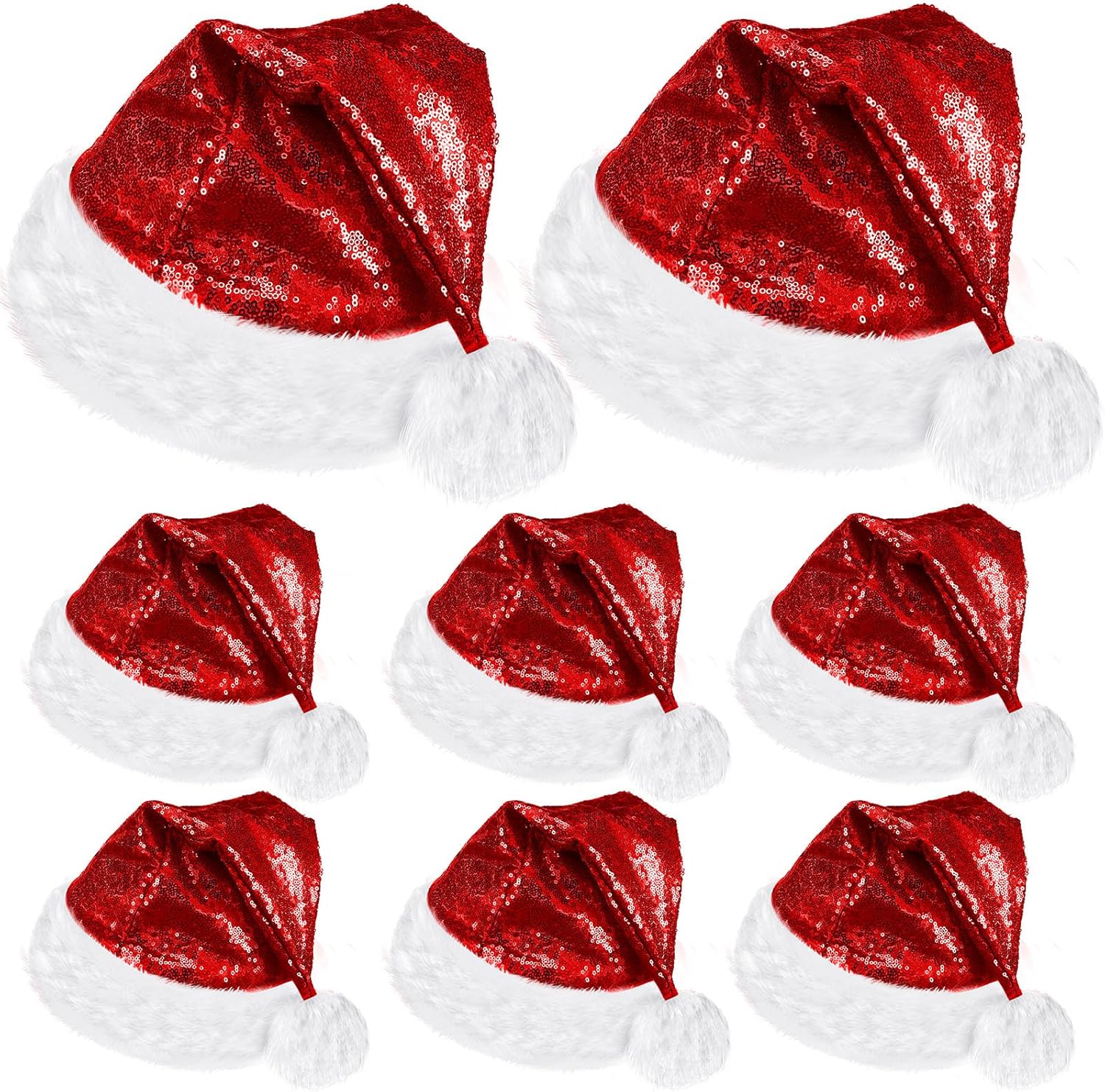SATINIOR 8 Pcs Christmas Santa Hat for Adults Unisex Velvet Sequin Santa Hat with Lining Plush Brim for Xmas New Year Party
