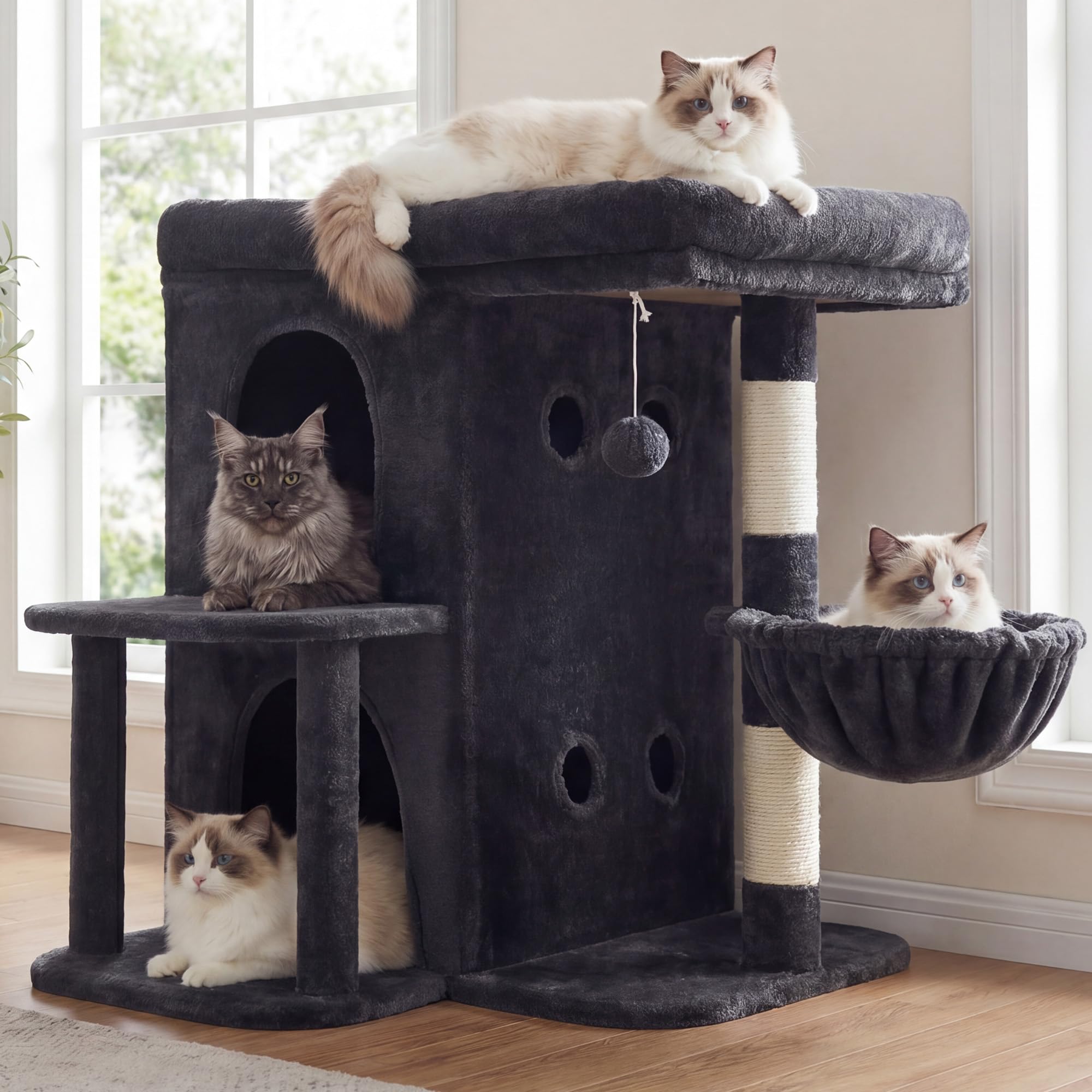 Heybly 26.3" Cat Tree for Large Cats with Big Perch & Dual Condos HCT204SG