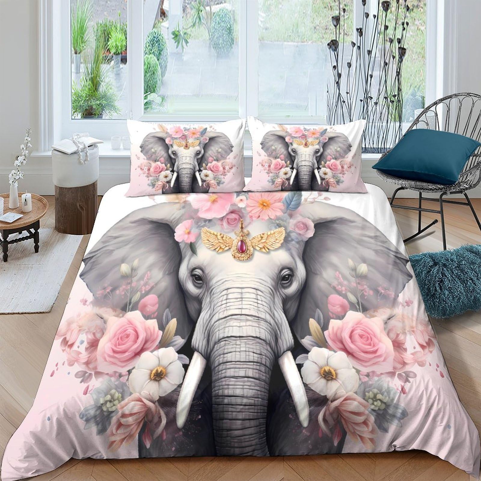 Ctjqhvkz Style-8 3D Printed Elephant Floral Fitted Sheet Microfiber Soft Non Slip Bed Cover For Bedroom Guest Room Dorm Decor Easy Care Single（135X200cm）