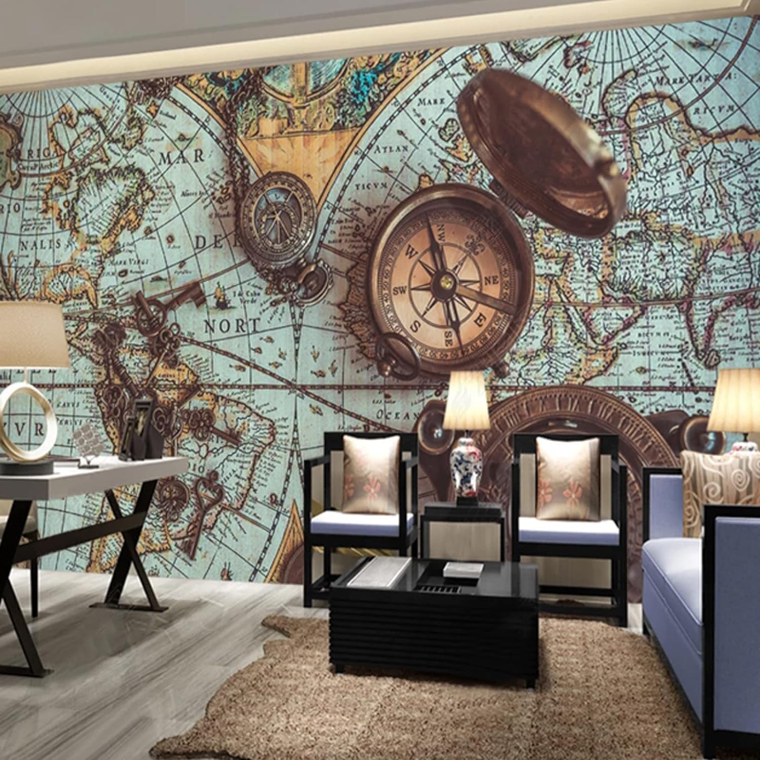 Papier Peint Photo 3D Carte du Monde Rétro Adhésif 450x315 cm Décoration Murale Chambre Salon