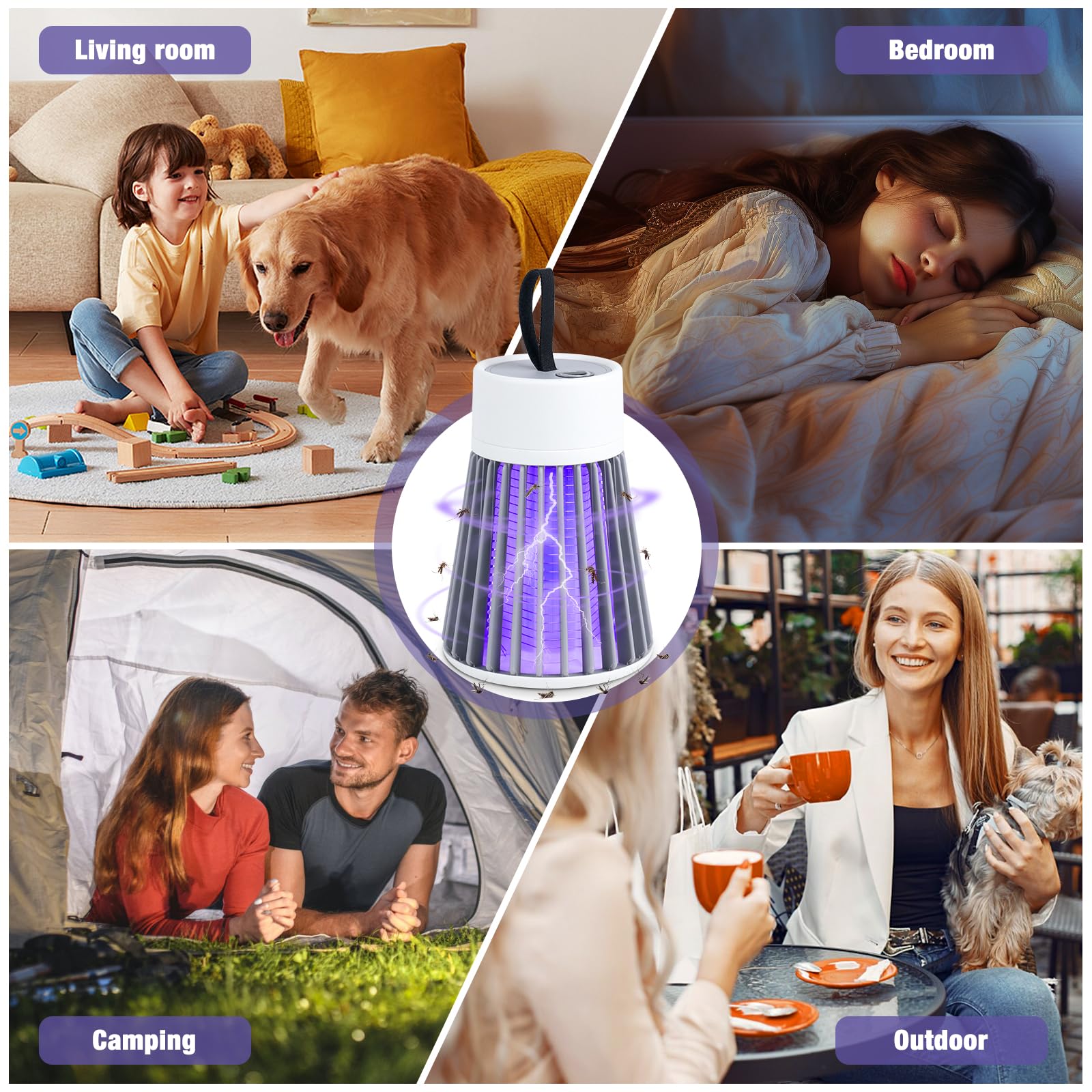 Mineup Elektryczna pułapka na owady, 2 sztuki w opakowaniu, lampa na komary 2 w 1, lampa owadobójcza, ładowana przez USB, 360° UV, elektryczna pułapka na komary do kuchni, wewnątrz i na zewnątrz