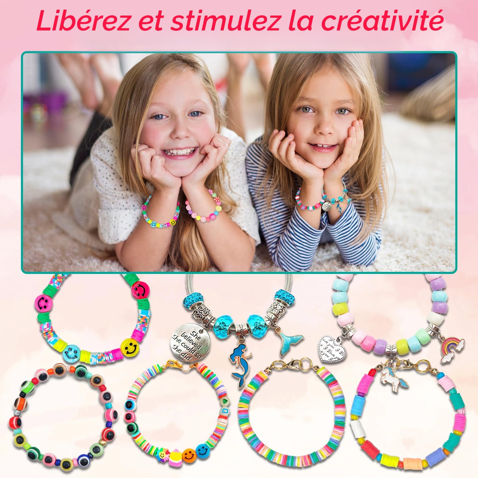 Kit Fabrication De Bracelets 316 Pièces - 150 Breloques Alliage, 15 Chaînes Or, 150 Cercles Ouverts + Pince
