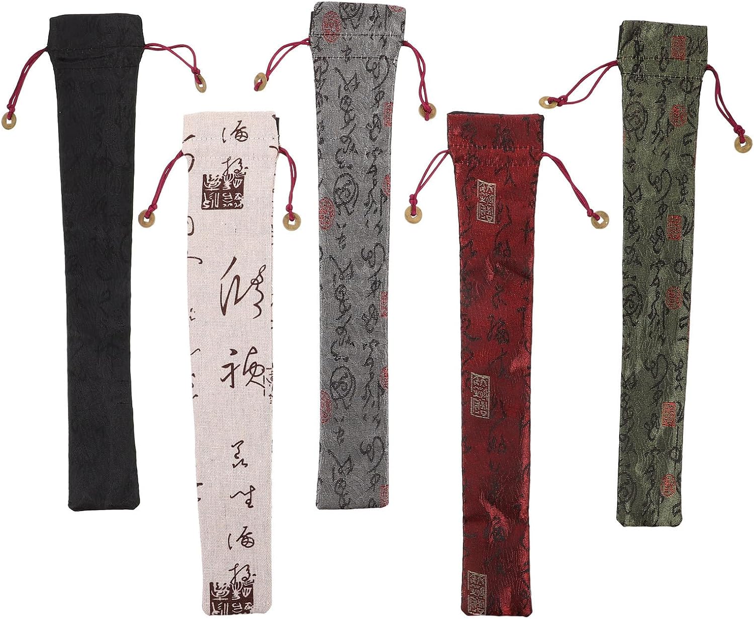 Amosfun 5pcs Chinese Folding Fan Storage Bag with Drawstring, Wear-resistant Cotton Cloth Pouch for Protecting Folding Hand Fans, for Cultural Events and Traditional Outfits