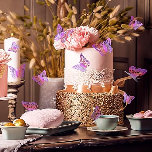 Miniatura 9 de Crosize 72 piezas de decoración de pared de mariposa 3D rosa, 3 tamaños, decoraciones de mariposa, decoración de pasteles, calcomanías de mariposa