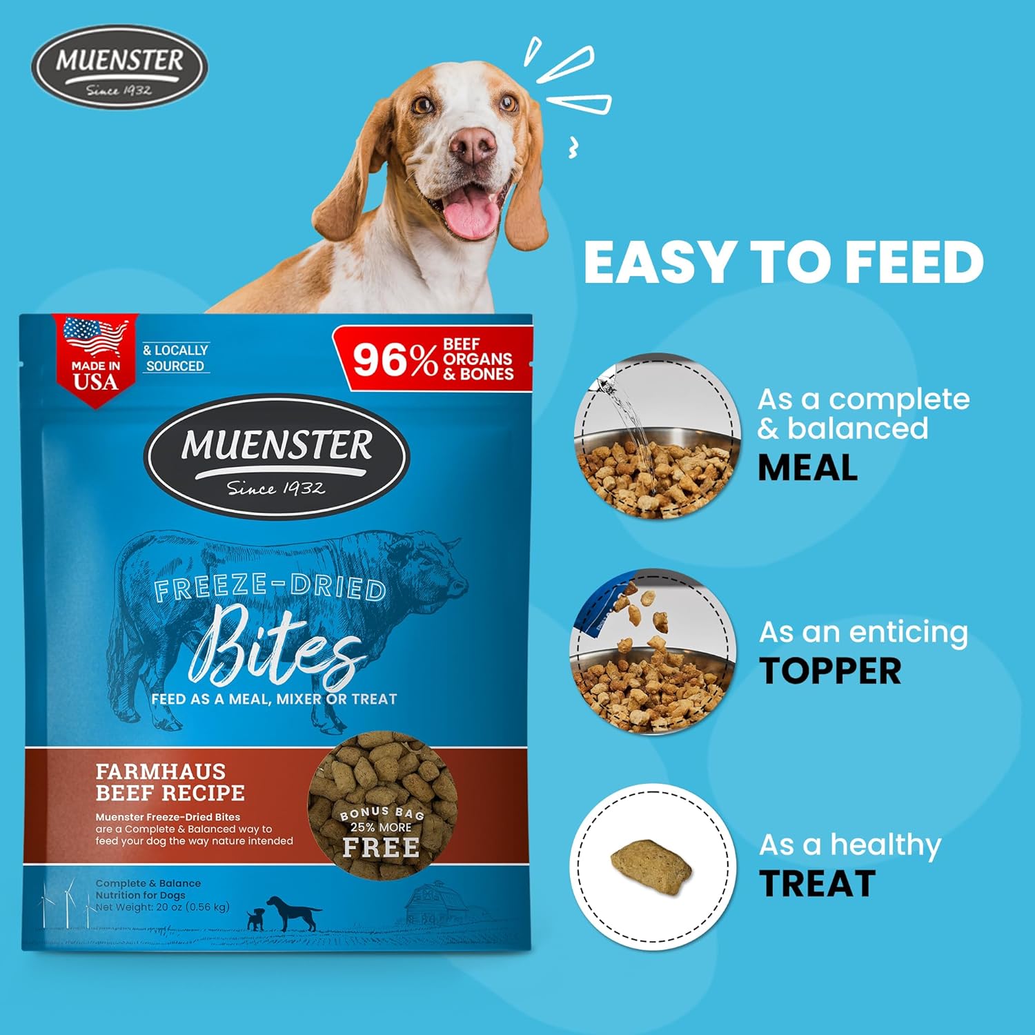 Muenster Meal Kit - Ancient Grains Ocean Fish 22 lb Dry Dog Food with Dog Food Topper Bites for Variety