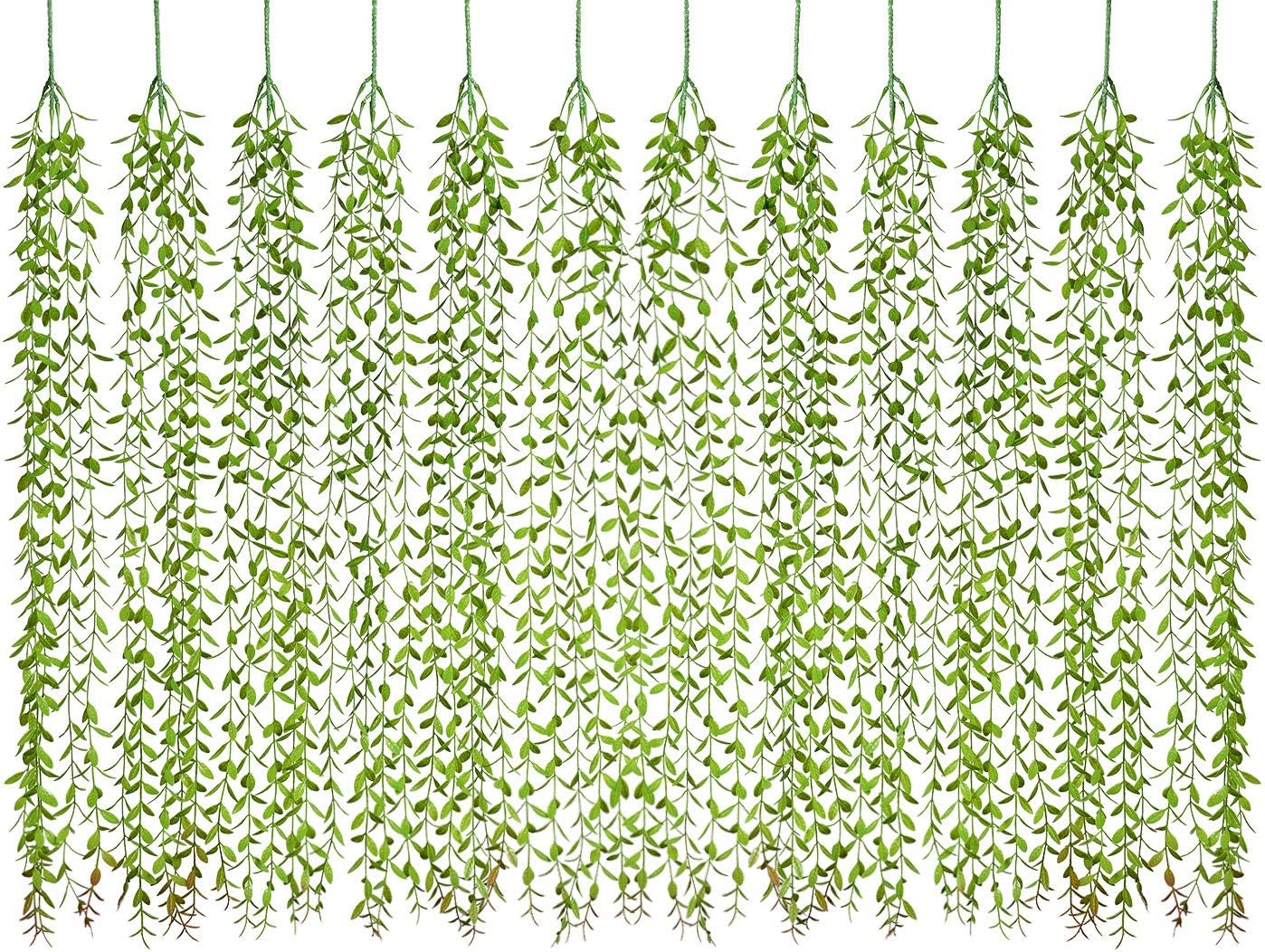 Lvydec 12pcs Artificial Vines Fake Greenery Garland Willow Leaves with Total 60 Stems Hanging for Wedding Party Backdrop Wall Decoration