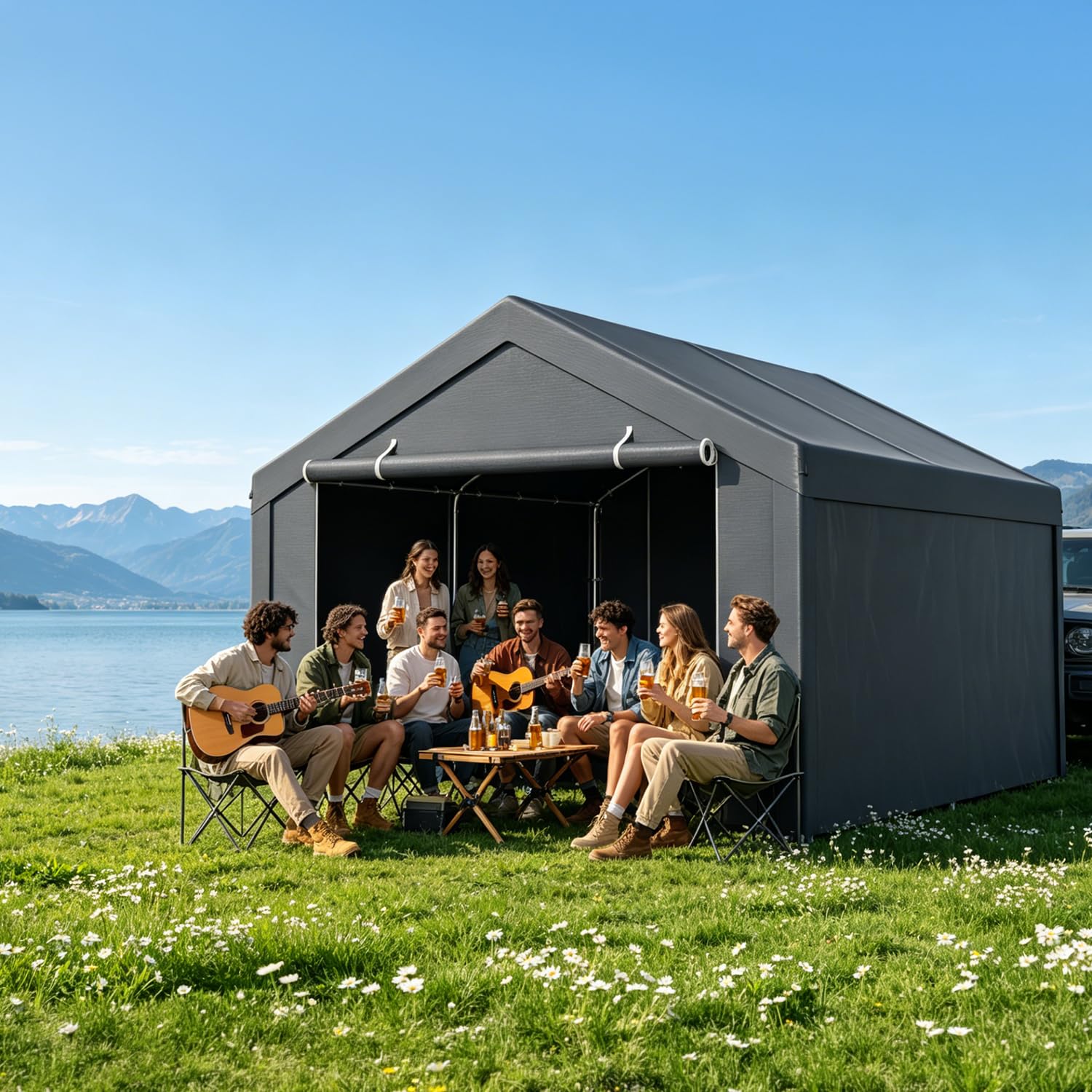 Tente de garage, 3 x 4 m, avec bâche en polyéthylène résistante aux intempéries, résistante à l'hiver, aux UV, pour voiture, SUV