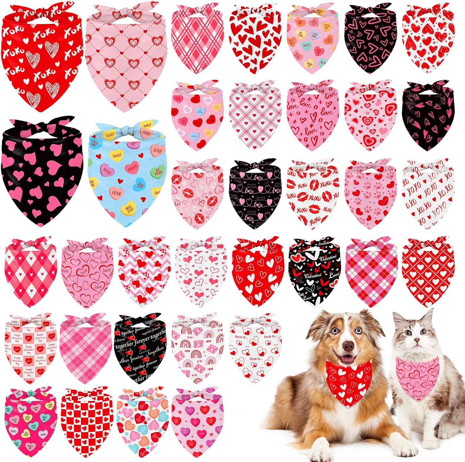Whaline 36Pcs Valentine's Day Dog Bandana Triangle Pet Scarf Adjustable Puppy Neckerchief Love Conversation Heart Dog Bib for Medium Large Cat Costume Accessories