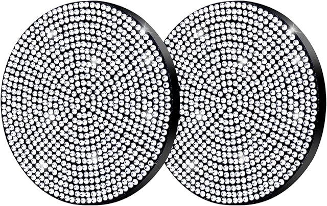2 Pack Car Cup Holder Coaster,Universal Anti Slip 2.75 Inch Silicone Cup Holder Insert Coaster, Crystal Rhinestone Gift, Car Accessories Suitable for Most Car Interior(White