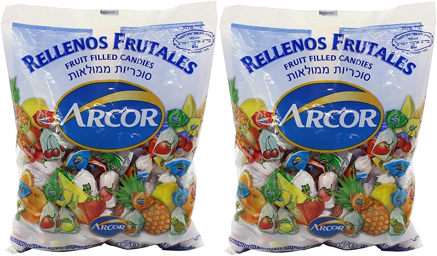 Arcor Kosher Assorted Fruit Flavored Hard Candy with Chewy Centers 470-grams Bag = Total 940-grams (2.072lb) (Pack of 2)