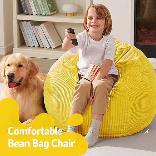 Miniatura 121 de Homguava Puf de 3.5 pies: puf de lágrima con relleno de espuma viscoelástica, sillas compactas de puf, sofá suave con funda de pana (gris)