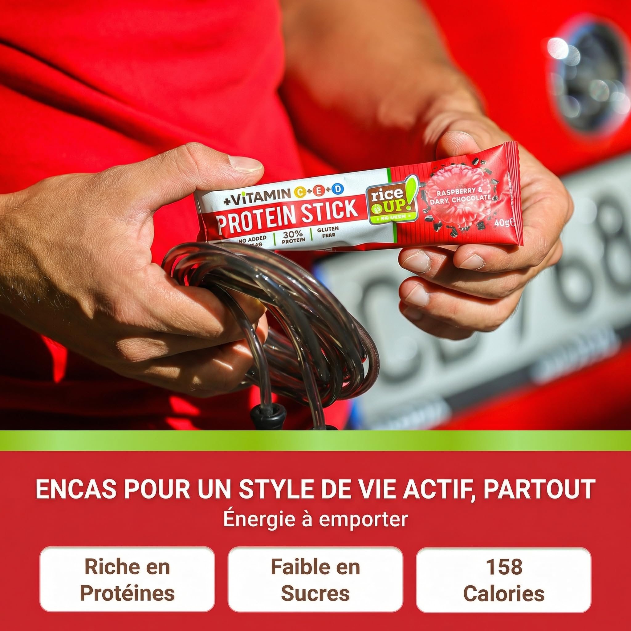 RiceUP! Barre Protéinée Framboise 30% – Barre Protéine Sans Sucre Ajouté, Sans Gluten & Sans Huile de Palme – Snack Protéiné Fitness & Nutrition Sportive – 15 x 40 g