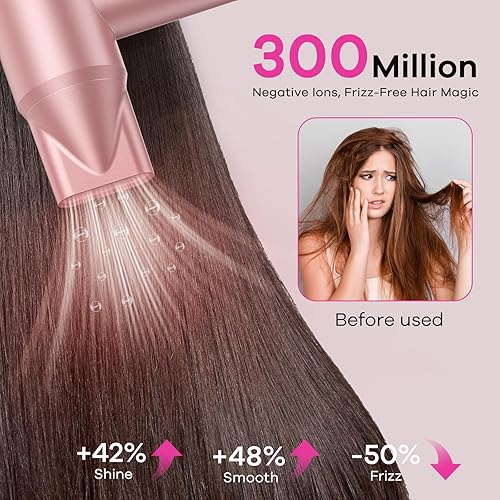 Miniatura 6 de Secador de pelo iónico de alta velocidad secado rápido de 3 minutos con motor sin escobillas, silencioso, mini secador de pelo portátil, cuidado del