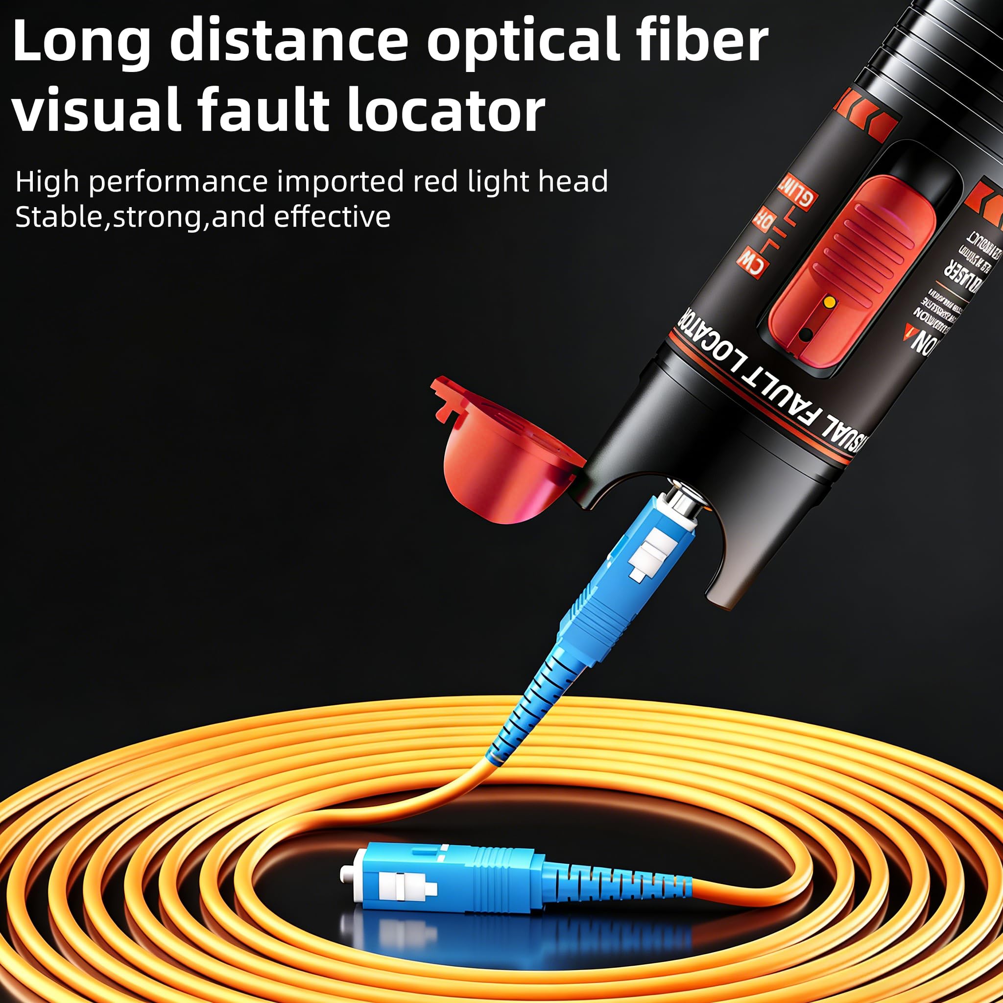 Localisateur visuel de défauts fibre optique rechargeable 30 mW, stylo lumineux rouge, connecteur Type-C, testeur de fibre optique compatible avec les connecteurs SC/FC/ST/LC, outil VFL
