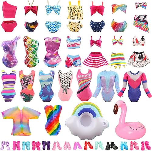 Miniatura 2 de BARWA 12 Artículos 5 Psc Trajes de baño Ropa de baño Bikini de una pieza con 2 flotadores de piscina con 5 zapatos para muñeca de 11.5 pulgadas