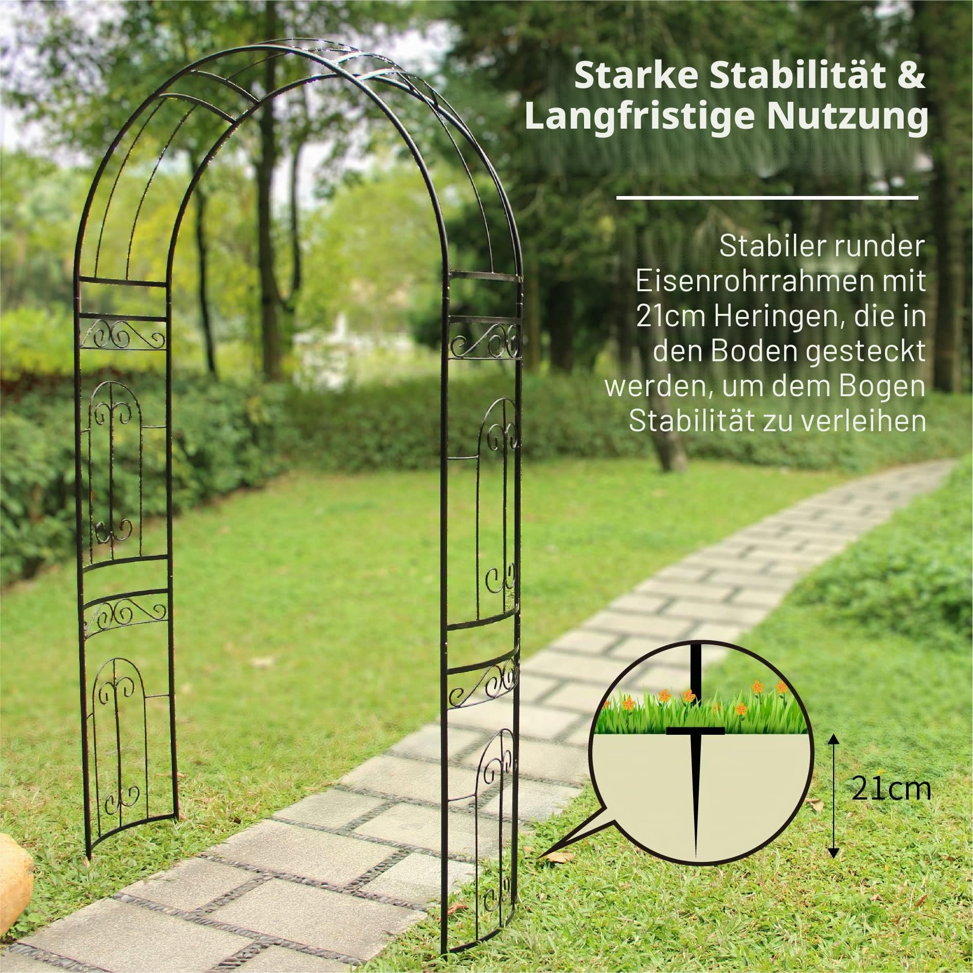 GARDEN Rosenlaubengarten, 220 x 115 x 36 cm Gebogener Rosenbogen aus Eisen, Romantisches Gartenspalier für Kletterpflanzen, Jasminbögen für die Hochzeitszeremonie