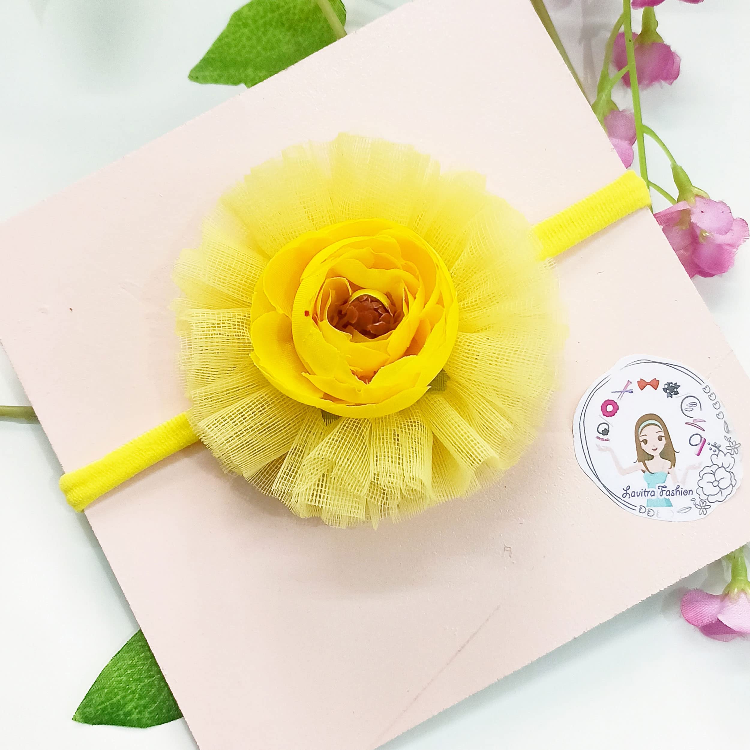 Lavitra fashion headbands flowers soft nylon elastic net fabric hairbands for baby girls and kids infants toddlers - (pack of one) (Yellow) (B0BX3YD492) Amazon Price History, Amazon Price Tracker