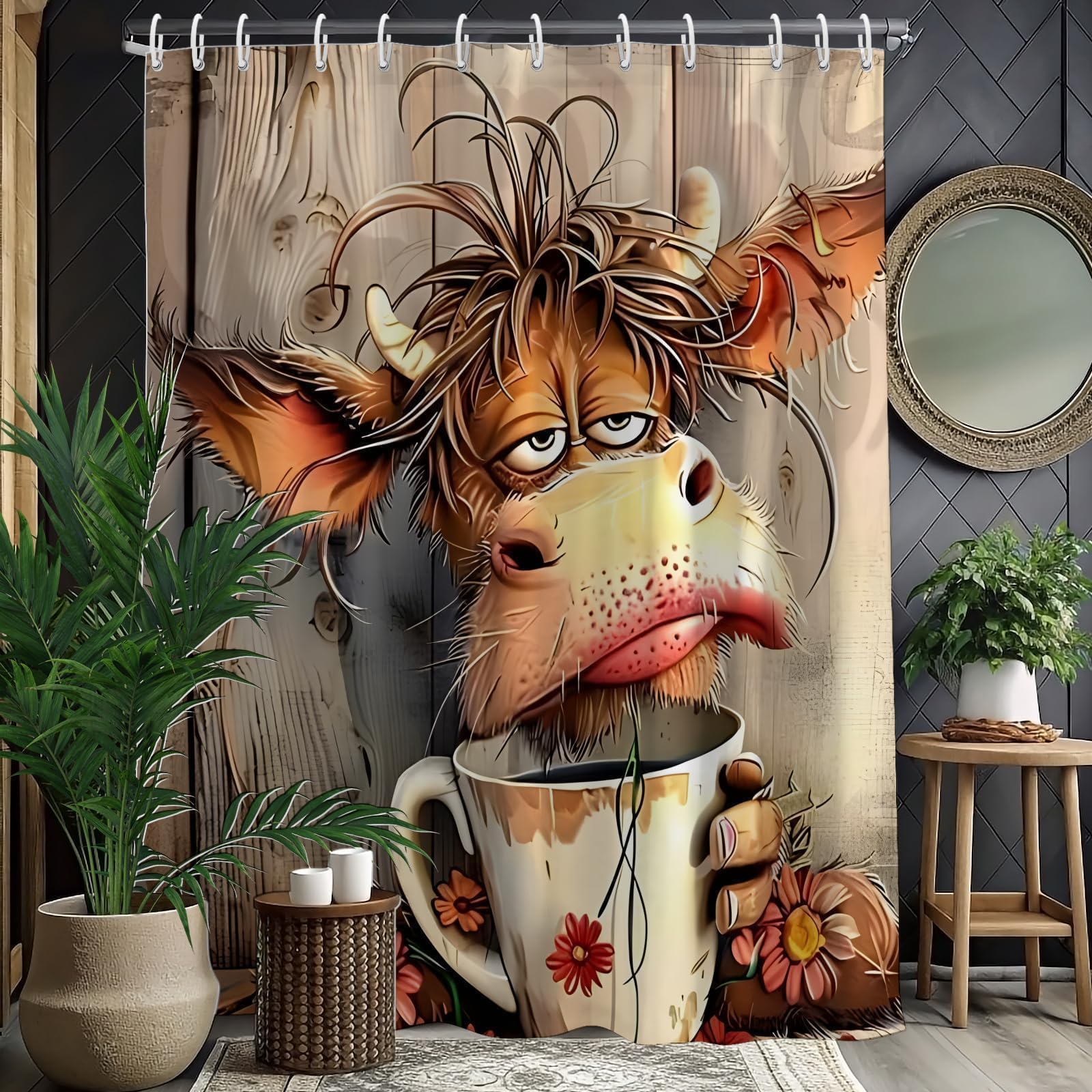 TSLOVER Abstract Cow Shower Curtains for Bathroom,Rural Farmhouse Shower Curtain with Cow Print,Animal Themed Bath Curtains,Funny Bathroom Decor