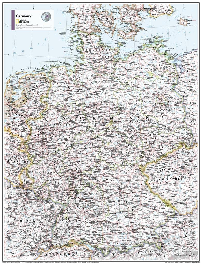 National Geographic Maps: Germany Wall Map - Compact - 21 x 16 inches - Art Quality Print on Polypropylene
