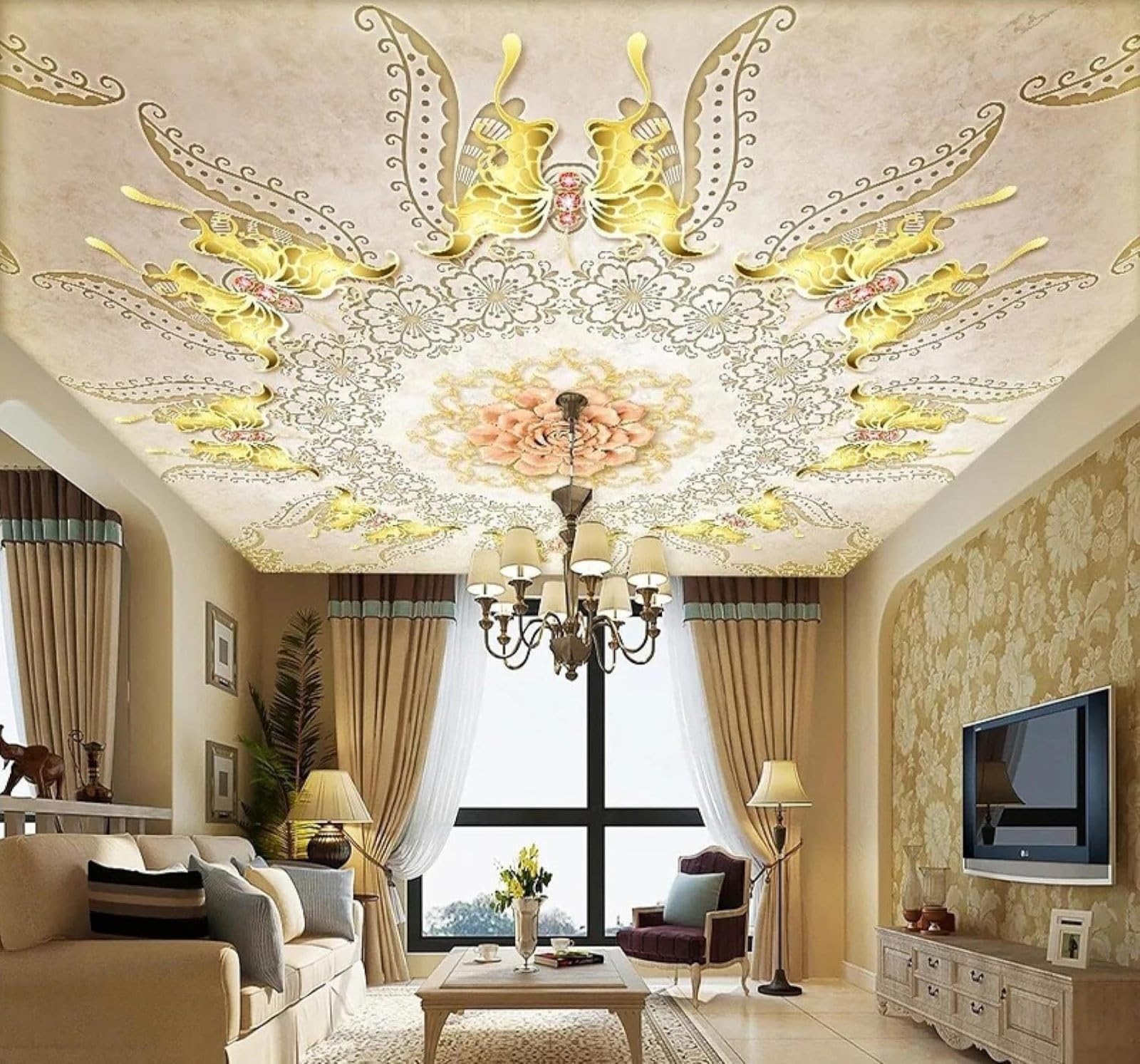 Tzxztt Abstract Ethereal Geometric Flowers Butterflies Modern 3D Wallpaper Premium Textured Silk Neutral Tones Material Ideal for Living Room Bedroom-400cm×280cm