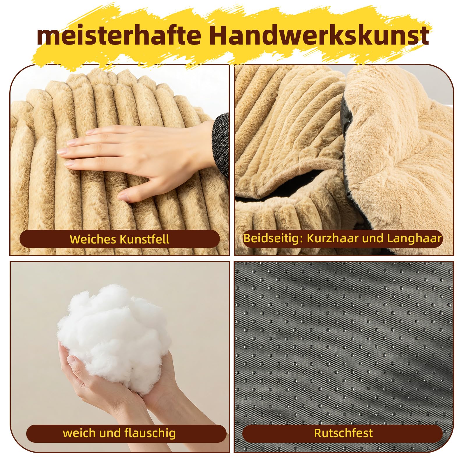 Katzenbett mit Deckel, Waschbare Katzenhöhle mit Kissen, Weiches Katzenhaus 50x50x15 cm (Braun)