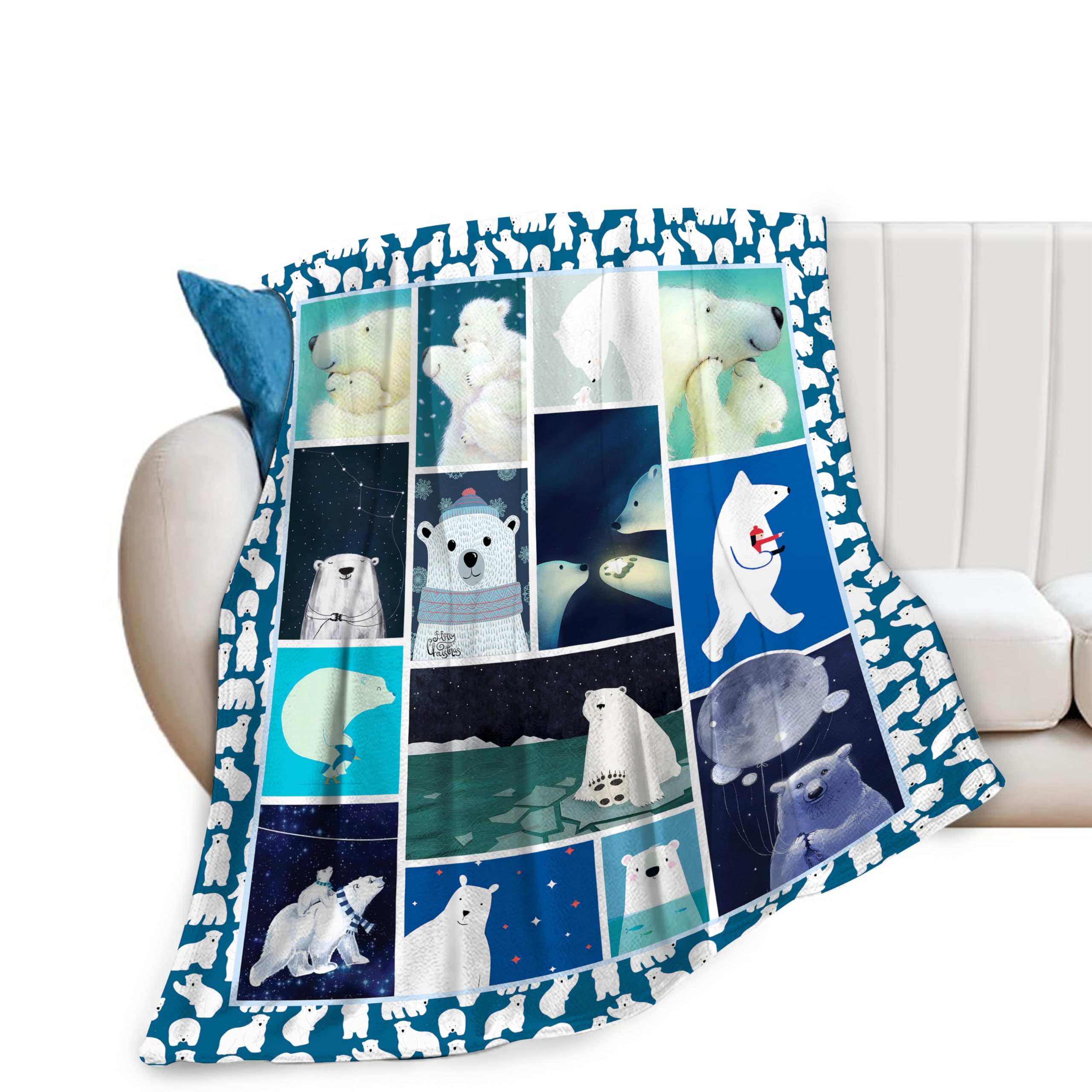 Polar Bear Blanket Polar Bear Throw Blanket Soft Fleece Flannel Bedding Bears Gifts for Men Boys Women Girls Lovers Adults Stuff Plush for Couch Sofa Bed Room Decor 60"X80"