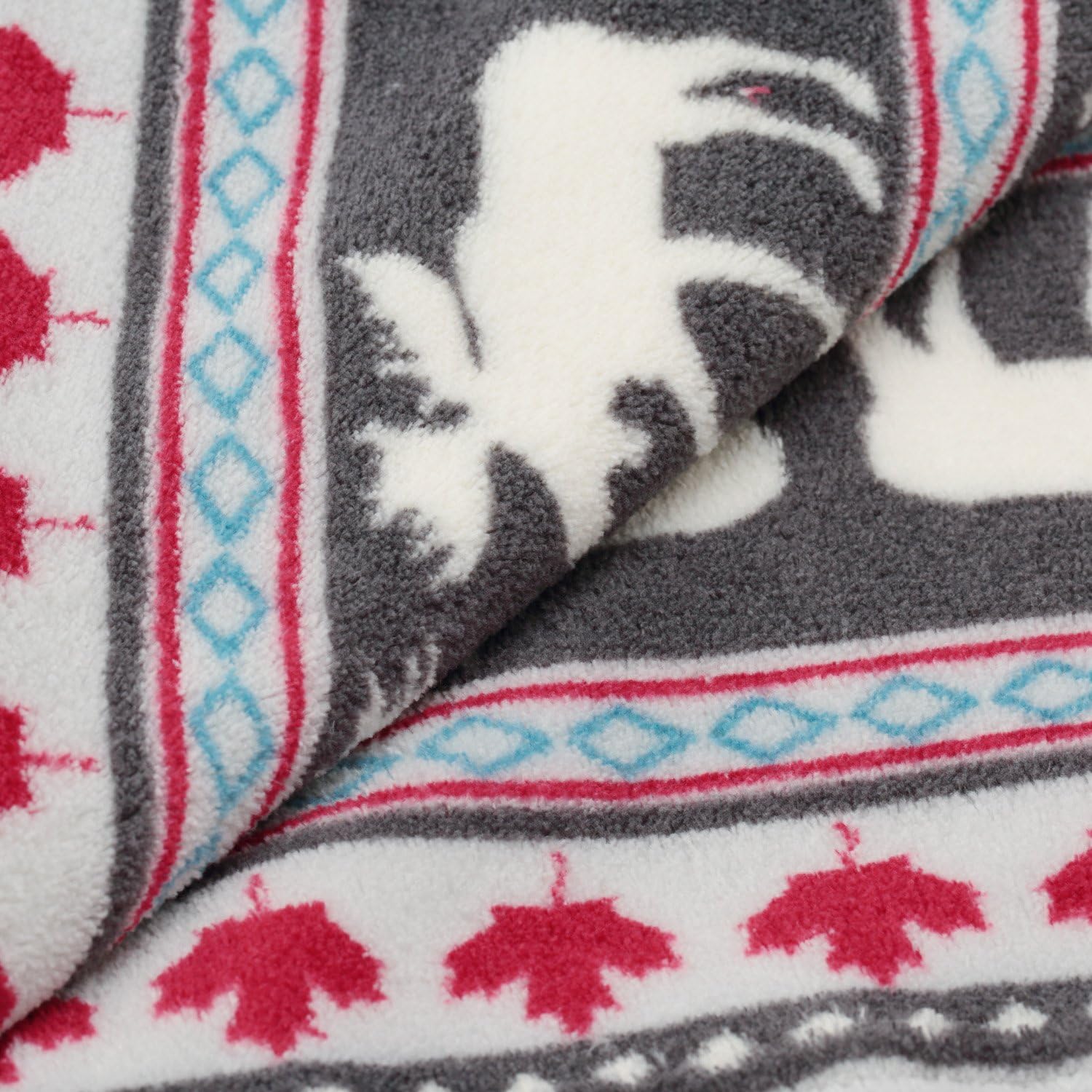 Baby Blanket Throw Xmas Moose Maple Leaf Pattern Grey Background Soft Lightweight Coral Fleece 250GSM 50 x 60