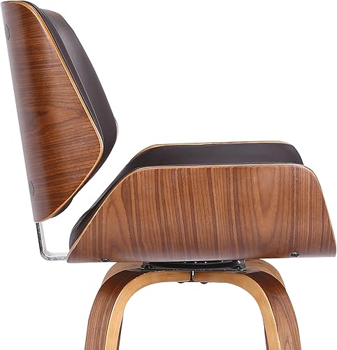 Miniatura 7 de Armen Living Tyler Taburete de Bar Giratorio de 26 Pulgadas de Altura de Mostrador de Cuero Sintético Marrón y Madera de Nogal