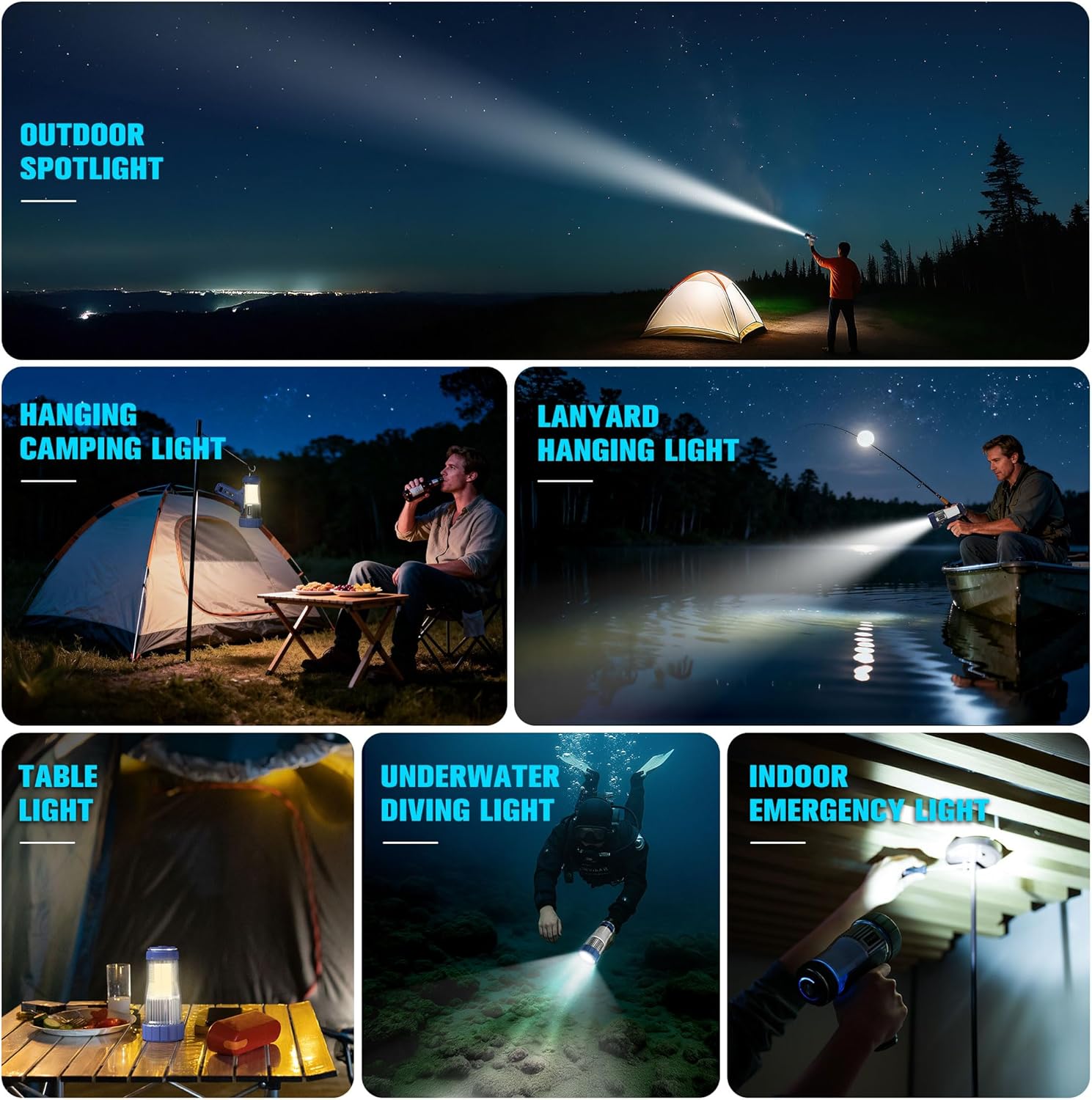 FORTO 3000 Lumens Handheld Spotlight,1400 Ft Long Range LED Rechargeable Flashlight with 120H Runtime,IPX8 Waterproof for Camping,Hiking,Emergency,Boat,Searchlight (Blue)