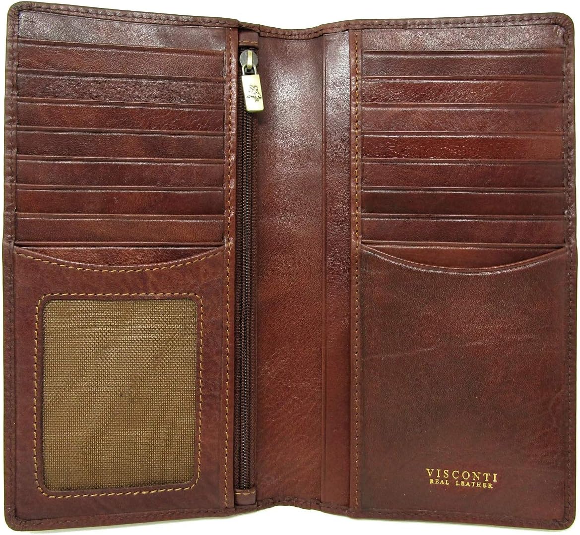 Visconti High End Veg Tanned Leather Tuscany Breast Pocket Long Wallet Cash Card ID Holder RFID Anti Theft TSC45 (Tan)