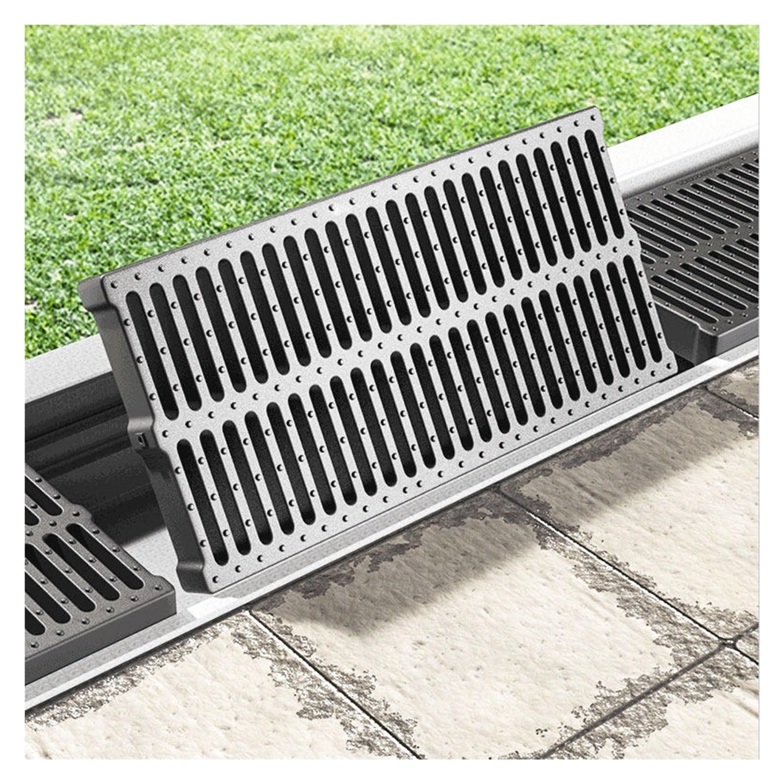 NURUGURE Plastic Drain Grate Cover 40cm 15.7inch with Removable Grate for Driveway Garage Yard Courtyard Drainage