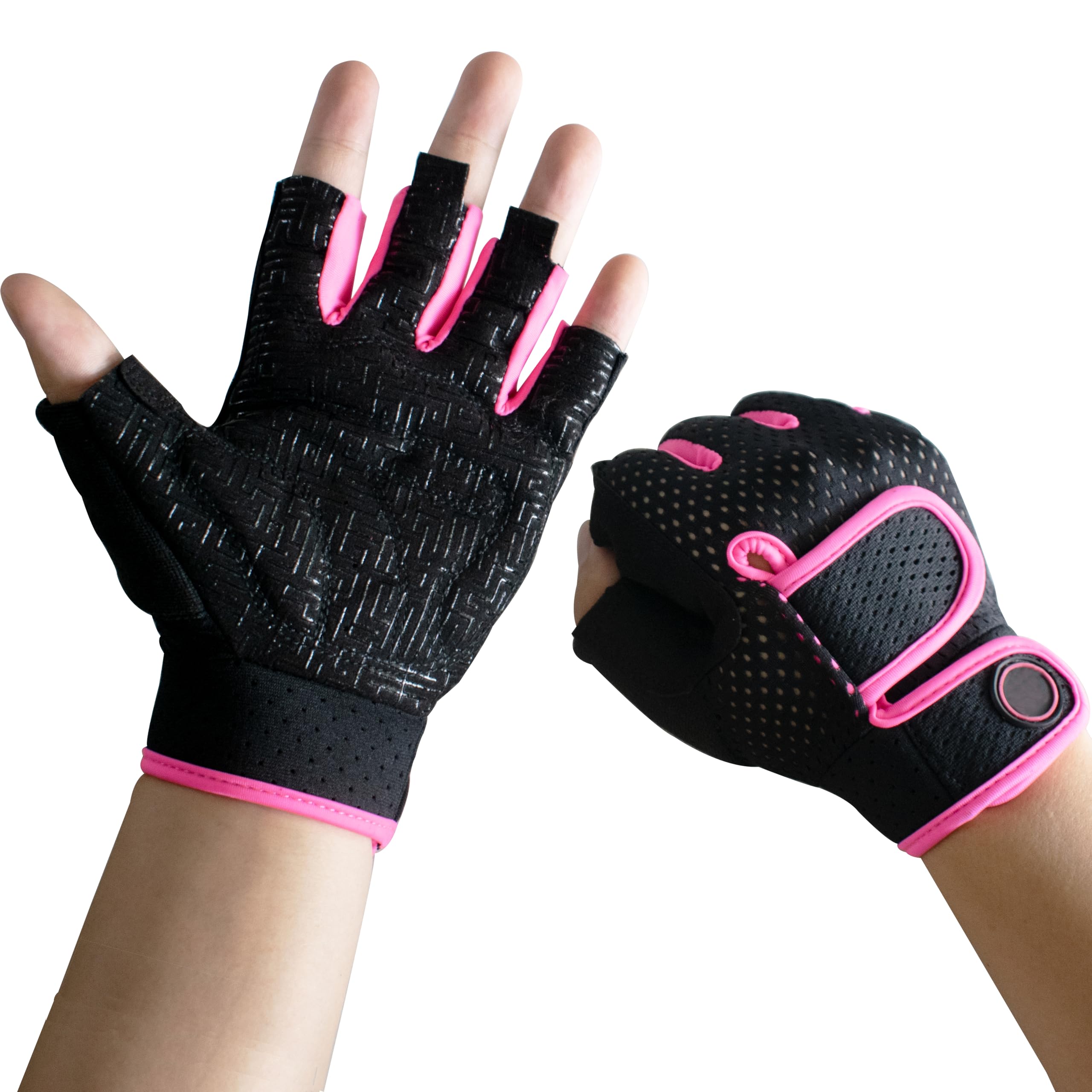 Nesirooh Weight Lifting Gloves Men Women, Gym Gloves for Training, Crossfit, Workout, Rowing, Cycling (Black Pink, S)