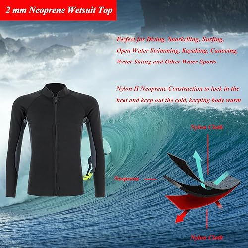 Miniatura 9 de YDQUANI Traje de neopreno de 0.079 pulgadas (0.079 in), chaqueta térmica de manga larga, traje de buceo para hombres y mujeres, buceo, surf,