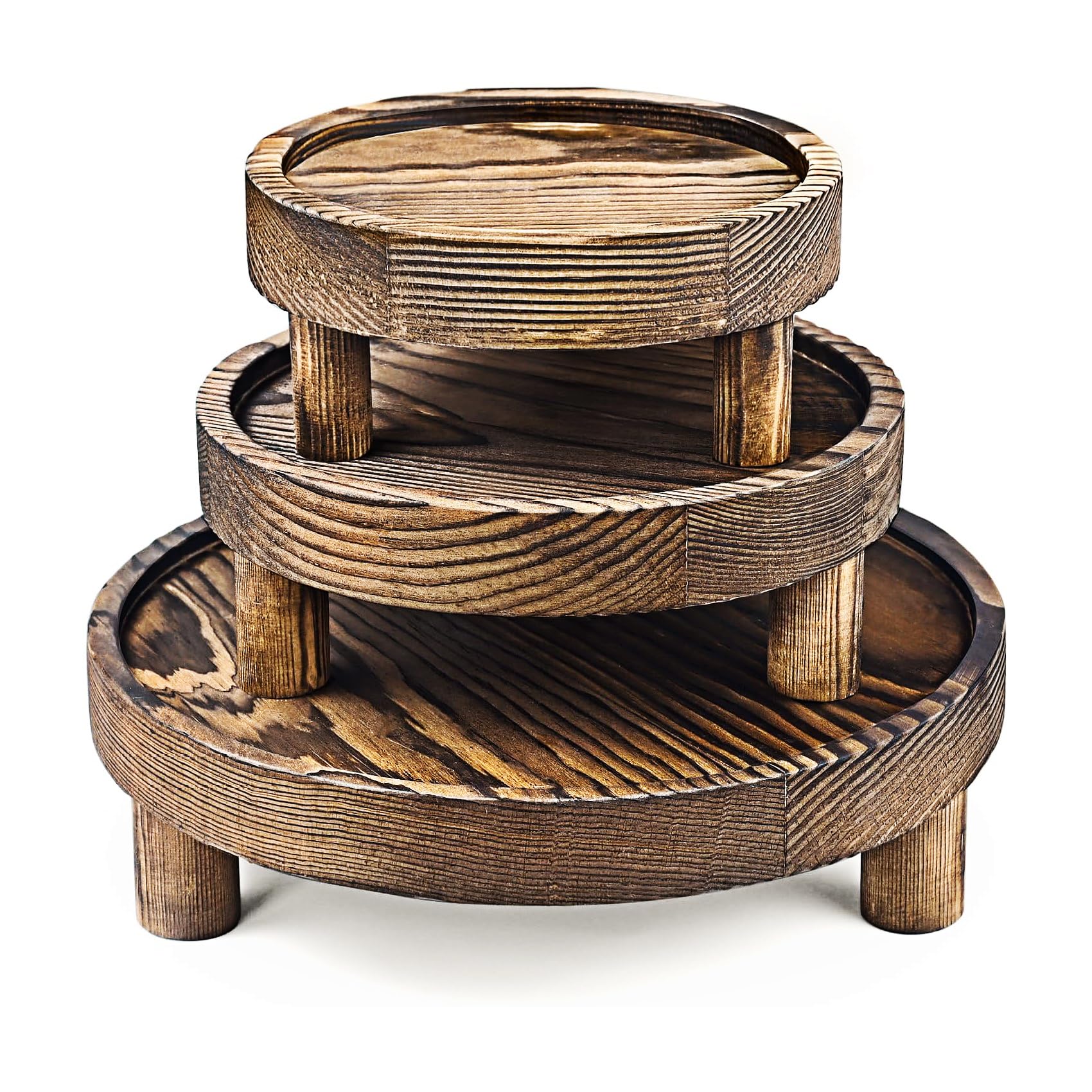 Juego de elevadores de madera, 3 piezas, soporte decorativo de pedestal, 8/6/5 pulgadas, marrón rústico