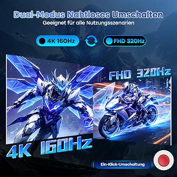 Minifire 27 Inch 4K Gaming Monitor UHD 160Hz/FHD 320Hz Dual Mode Fast IPS Height adjustable 126% sRGB 1ms MPRT HDR 400 HDMI 2.1 DP 1.4 PIP/PBP adaptive sync VESA 100x100 MFG27D1U