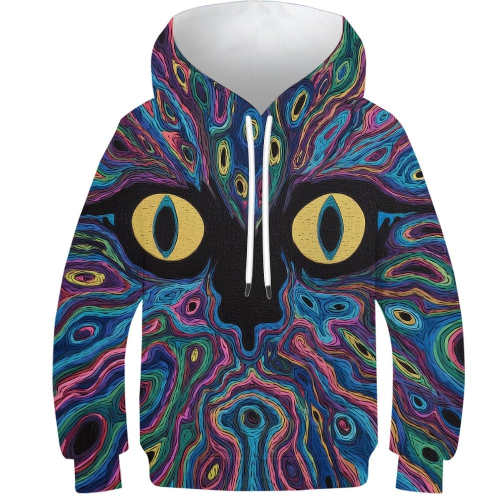 OPCALIS Kids Teen Girl Boy Hoodie Cat 3D Printed Pullover Sweatshirt Long Sleeve Kitten with Pocket Novelty Casual 10-12Y